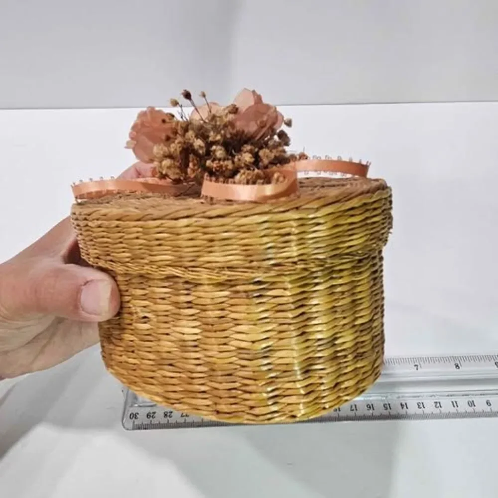 Small little Woven basket with floral decor